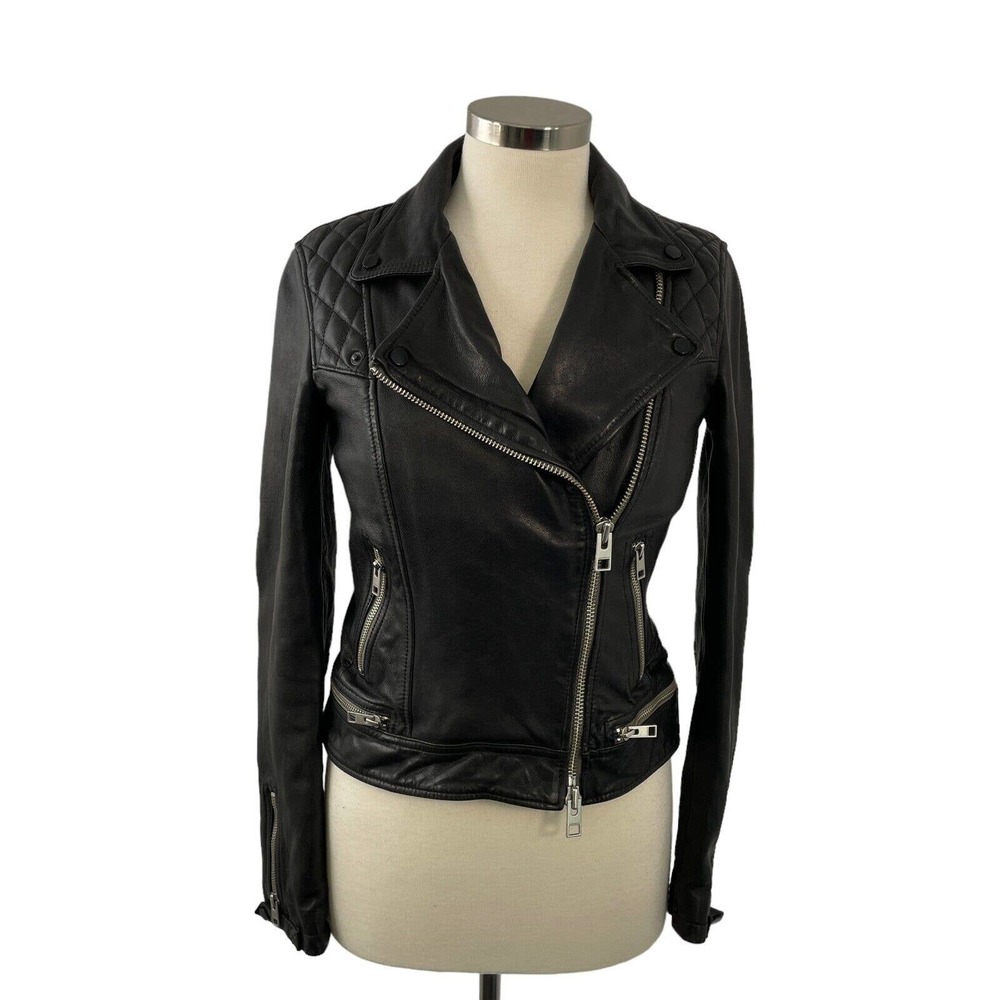 All Saints Women's Size 6 Black Conroy Leather Biker Moto Cropped Jacket